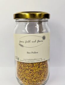 glass jar of pollen with label